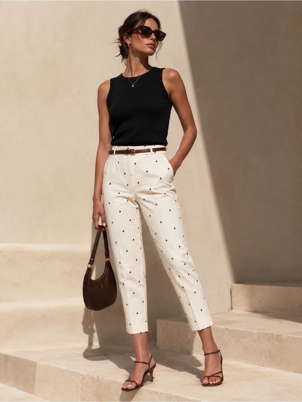 Rachel Zoe Sailboat Print Ankle Pants with Belt Size 8 NWT
